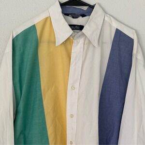 Nautica 90's Vintage Multicolor Stripe Button Down Shirt Menswear XXL